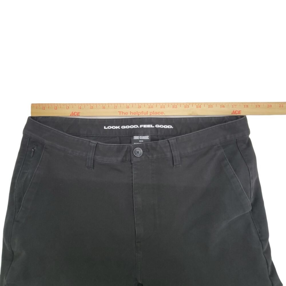 True Classic Mens Size 36x28 Slim Fit Black Chino Pants Stretch Zip Pocket - Picture 10 of 12